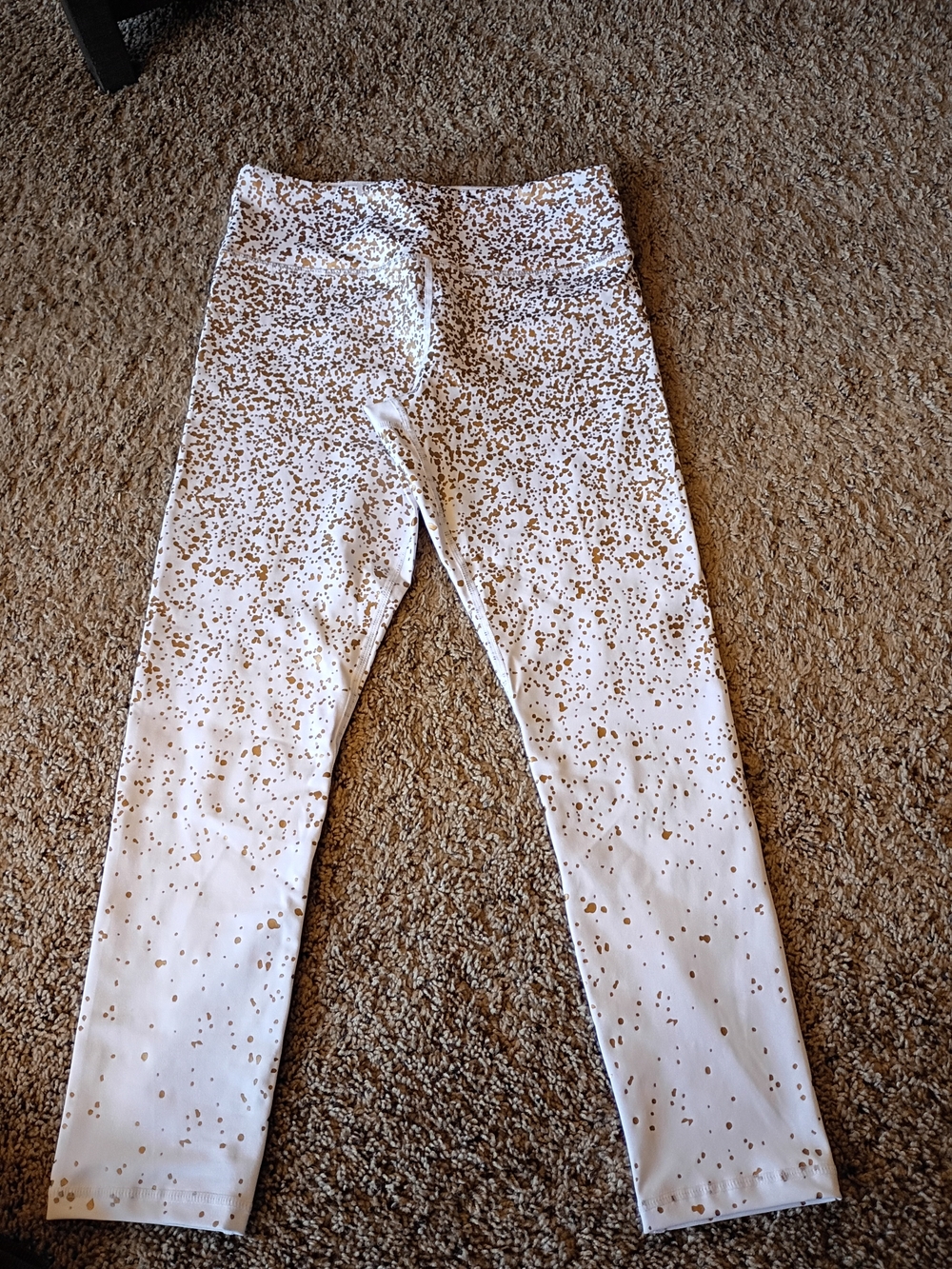 High-Waist White Leggings with Gold Speckle Print